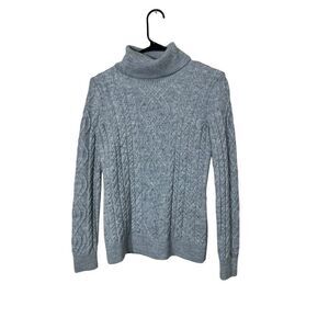 Vintage Carole Little Turtleneck Sweater Merino Wool Blend Cable‎ knit Gray sz S